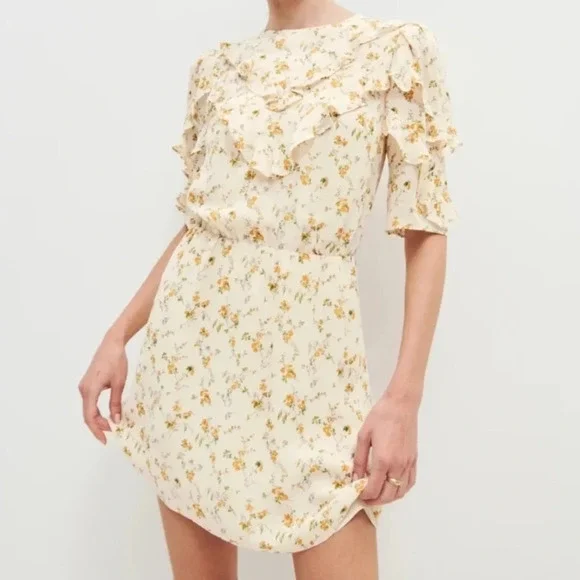 Reformation Malachi Dress Mini Ruffle Mini Dress Size 4 - Picture 1 of 10